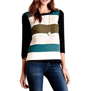 TROUBADOUR Anthropologie RUGBY Striped ZIP BACK 3/4 Sleeve BLOUSE/TOP Sz 6